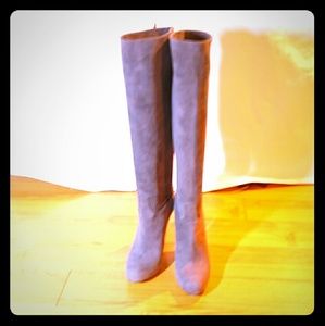 Bally Grey soft suede knee high boots